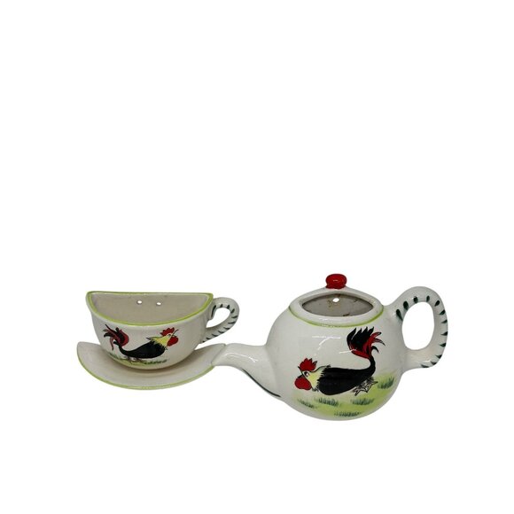 Vintage Japan Ceramic Rooster Teapot and Wall Pocket Mid-Century Farmhouse Decor - Picture 1 of 11